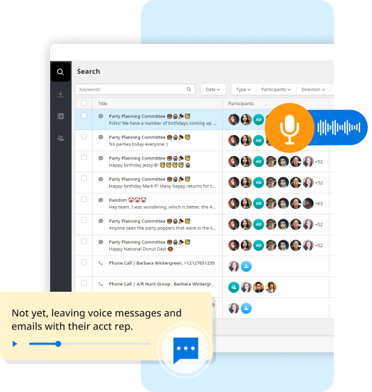 Key 2 IP Elevate Archiving search results with a voice message player